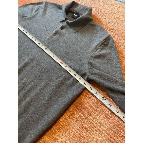 BOSS Hugo Boss 100% Wool Polo Sweater Gray Size L Fits Like L - Picture 6 of 8